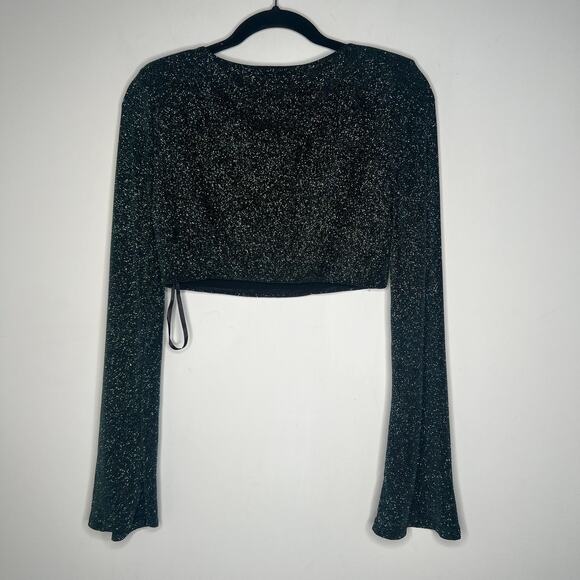 Michael Costello X Revolve Yolanda Green Shimmering Long Sleeve Crop Top Small - Picture 4 of 7